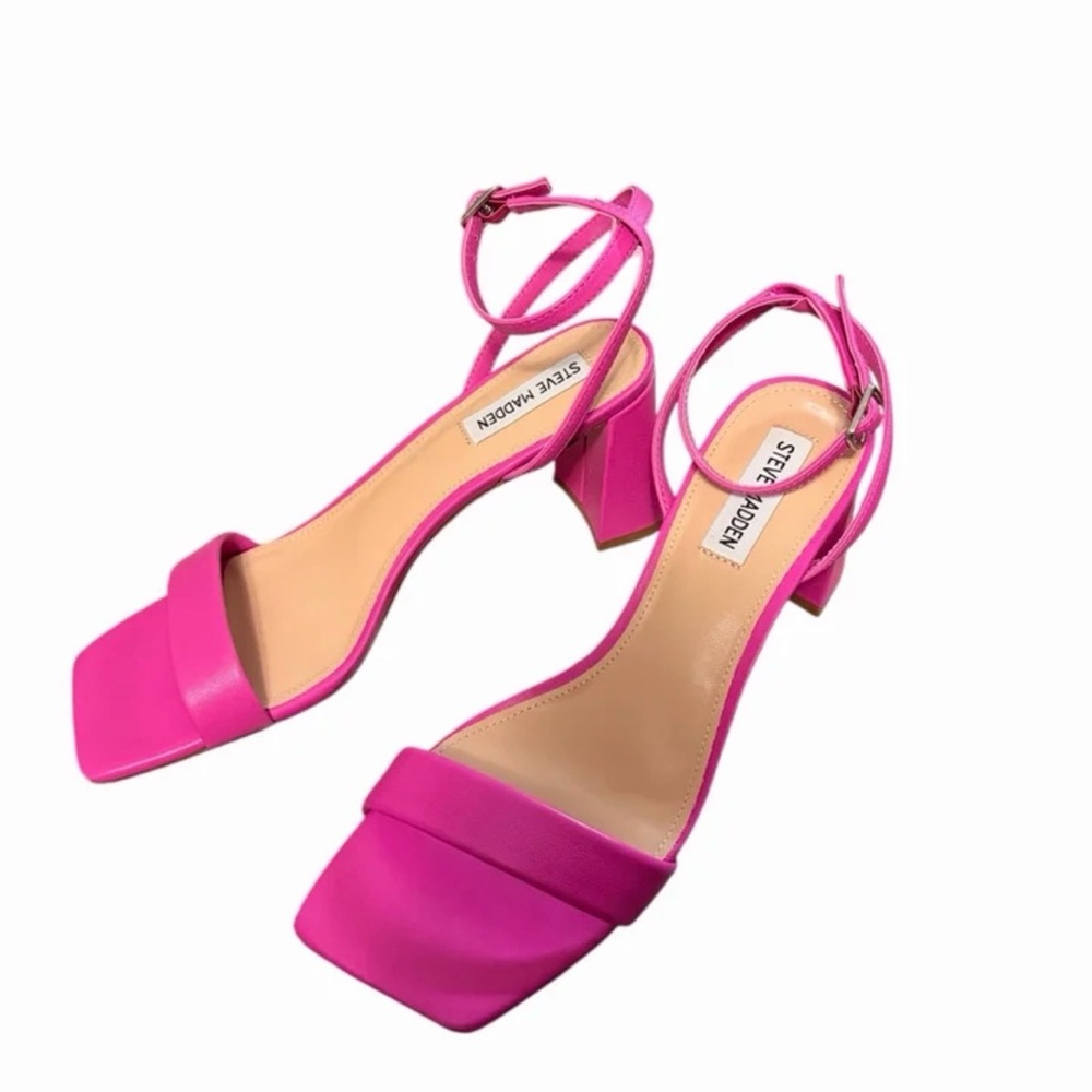 Steve Madden Hot Pink Square-Toe Ankle-Strap Block Heels